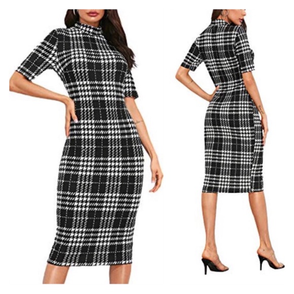SHEIN Dresses & Skirts - Shein Black White Plaid Midi Dress Size Medium